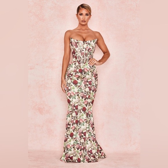 HOUSE OF CB Malika Corset Floral Limited Edition Mermaid Strapless Gown Dress - Picture 6 of 14